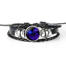 Lade das Bild in den Galerie-Viewer, Glaskuppelschmuck Sternzeichen Punk Schwarz geflochtenes Herren Lederarmband