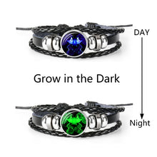 Lade das Bild in den Galerie-Viewer, Glaskuppelschmuck Sternzeichen Punk Schwarz geflochtenes Herren Lederarmband