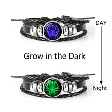 Lade das Bild in den Galerie-Viewer, Glaskuppelschmuck Sternzeichen Punk Schwarz geflochtenes Herren Lederarmband