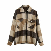 Lade das Bild in den Galerie-Viewer, Retro Mode Tasche übergroße karierte Jacke Frauenjacke