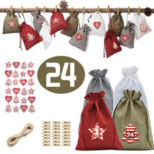 Lade das Bild in den Galerie-Viewer, Weihnachten Adventskalender Tasche Set 24 Tage Sackleinen Adventskalender