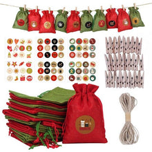 Lade das Bild in den Galerie-Viewer, Weihnachten Adventskalender Tasche Set 24 Tage Sackleinen Adventskalender