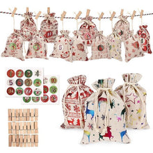 Lade das Bild in den Galerie-Viewer, Weihnachten Adventskalender Tasche Set 24 Tage Sackleinen Adventskalender