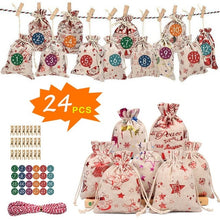Lade das Bild in den Galerie-Viewer, Weihnachten Adventskalender Tasche Set 24 Tage Sackleinen Adventskalender