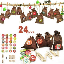 Lade das Bild in den Galerie-Viewer, Weihnachten Adventskalender Tasche Set 24 Tage Sackleinen Adventskalender