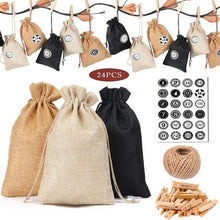 Lade das Bild in den Galerie-Viewer, Weihnachten Adventskalender Tasche Set 24 Tage Sackleinen Adventskalender