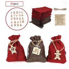 Lade das Bild in den Galerie-Viewer, Weihnachten Adventskalender Tasche Set 24 Tage Sackleinen Adventskalender