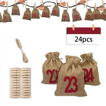 Lade das Bild in den Galerie-Viewer, Weihnachten Adventskalender Tasche Set 24 Tage Sackleinen Adventskalender