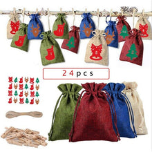 Lade das Bild in den Galerie-Viewer, Weihnachten Adventskalender Tasche Set 24 Tage Sackleinen Adventskalender