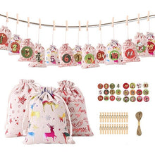 Lade das Bild in den Galerie-Viewer, Weihnachten Adventskalender Tasche Set 24 Tage Sackleinen Adventskalender