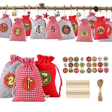 Lade das Bild in den Galerie-Viewer, Weihnachten Adventskalender Tasche Set 24 Tage Sackleinen Adventskalender
