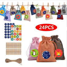 Lade das Bild in den Galerie-Viewer, Weihnachten Adventskalender Tasche Set 24 Tage Sackleinen Adventskalender