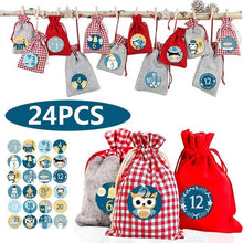 Lade das Bild in den Galerie-Viewer, Weihnachten Adventskalender Tasche Set 24 Tage Sackleinen Adventskalender
