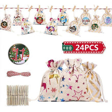 Lade das Bild in den Galerie-Viewer, Weihnachten Adventskalender Tasche Set 24 Tage Sackleinen Adventskalender