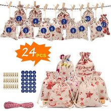 Lade das Bild in den Galerie-Viewer, Weihnachten Adventskalender Tasche Set 24 Tage Sackleinen Adventskalender