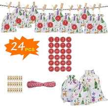 Lade das Bild in den Galerie-Viewer, Weihnachten Adventskalender Tasche Set 24 Tage Sackleinen Adventskalender