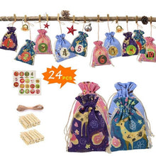 Lade das Bild in den Galerie-Viewer, Weihnachten Adventskalender Tasche Set 24 Tage Sackleinen Adventskalender