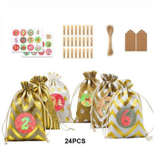 Lade das Bild in den Galerie-Viewer, Weihnachten Adventskalender Tasche Set 24 Tage Sackleinen Adventskalender