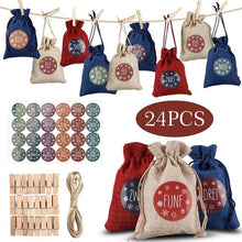 Lade das Bild in den Galerie-Viewer, Weihnachten Adventskalender Tasche Set 24 Tage Sackleinen Adventskalender