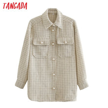 Lade das Bild in den Galerie-Viewer, Tangada Damen Plaidmuster Perlmuttknopf dicke Manteljacke