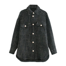 Lade das Bild in den Galerie-Viewer, Tangada Damen Plaidmuster Perlmuttknopf dicke Manteljacke