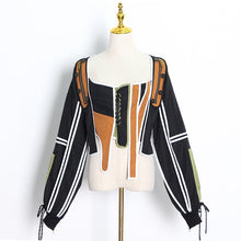 Lade das Bild in den Galerie-Viewer, TTWTWINSTYLE Patchwork Kontrastfarbe Laterne Langarm Damenjacke mit quadratischem Kragen