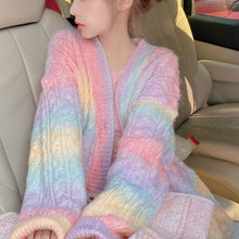 Lade das Bild in den Galerie-Viewer, Regenbogen gestrickte Damen Strickjacke