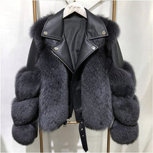 Lade das Bild in den Galerie-Viewer, Wintermode Damen Echtfuchs und Schaffell Ledermantel