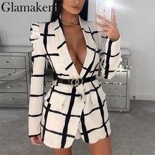 Lade das Bild in den Galerie-Viewer, Glamaker Plaid tiefe Damenjacke mit tiefem V-Ausschnitt