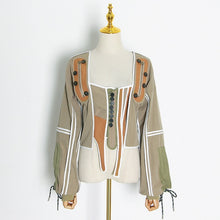 Lade das Bild in den Galerie-Viewer, TTWTWINSTYLE Patchwork Kontrastfarbe Laterne Langarm Damenjacke mit quadratischem Kragen