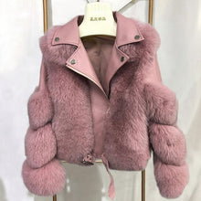 Lade das Bild in den Galerie-Viewer, Wintermode Damen Echtfuchs und Schaffell Ledermantel