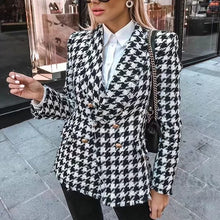 Lade das Bild in den Galerie-Viewer, Tweedjacke schwarze Hahnentritt-Damenjacke mit Fransen