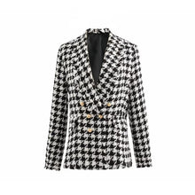Lade das Bild in den Galerie-Viewer, Tweedjacke schwarze Hahnentritt-Damenjacke mit Fransen