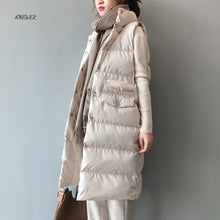 Lade das Bild in den Galerie-Viewer, Herbst und Winter Baumwolle Damen ärmellose lange Weste Jacke warmen Mantel