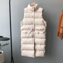 Lade das Bild in den Galerie-Viewer, Herbst und Winter Baumwolle Damen ärmellose lange Weste Jacke warmen Mantel
