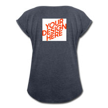 Lade das Bild in den Galerie-Viewer, Damen T-Shirt mit hochgekrempelten Ärmeln selbst gestalten und bedrucken - Navy meliert