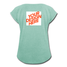 Lade das Bild in den Galerie-Viewer, Damen T-Shirt mit hochgekrempelten Ärmeln selbst gestalten und bedrucken - Minze meliert