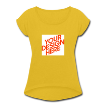 Lade das Bild in den Galerie-Viewer, Damen T-Shirt mit hochgekrempelten Ärmeln selbst gestalten und bedrucken - Senfgelb