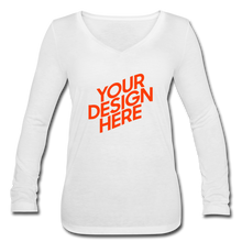 Lade das Bild in den Galerie-Viewer, Damen/Frauen selbst gestalten und bedrucken V-Neck Long Sleeve Shirt - Weiß