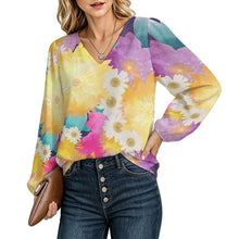 Lade das Bild in den Galerie-Viewer, V-neck Lantern Long-sleeved Top Bright Flowers

