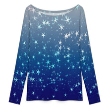 Lade das Bild in den Galerie-Viewer, Big Round Neck Long Sleeved Shirt Stars, Blue, Gradients

