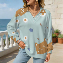 Lade das Bild in den Galerie-Viewer, V-neck Sweater Cat，egg，candy
