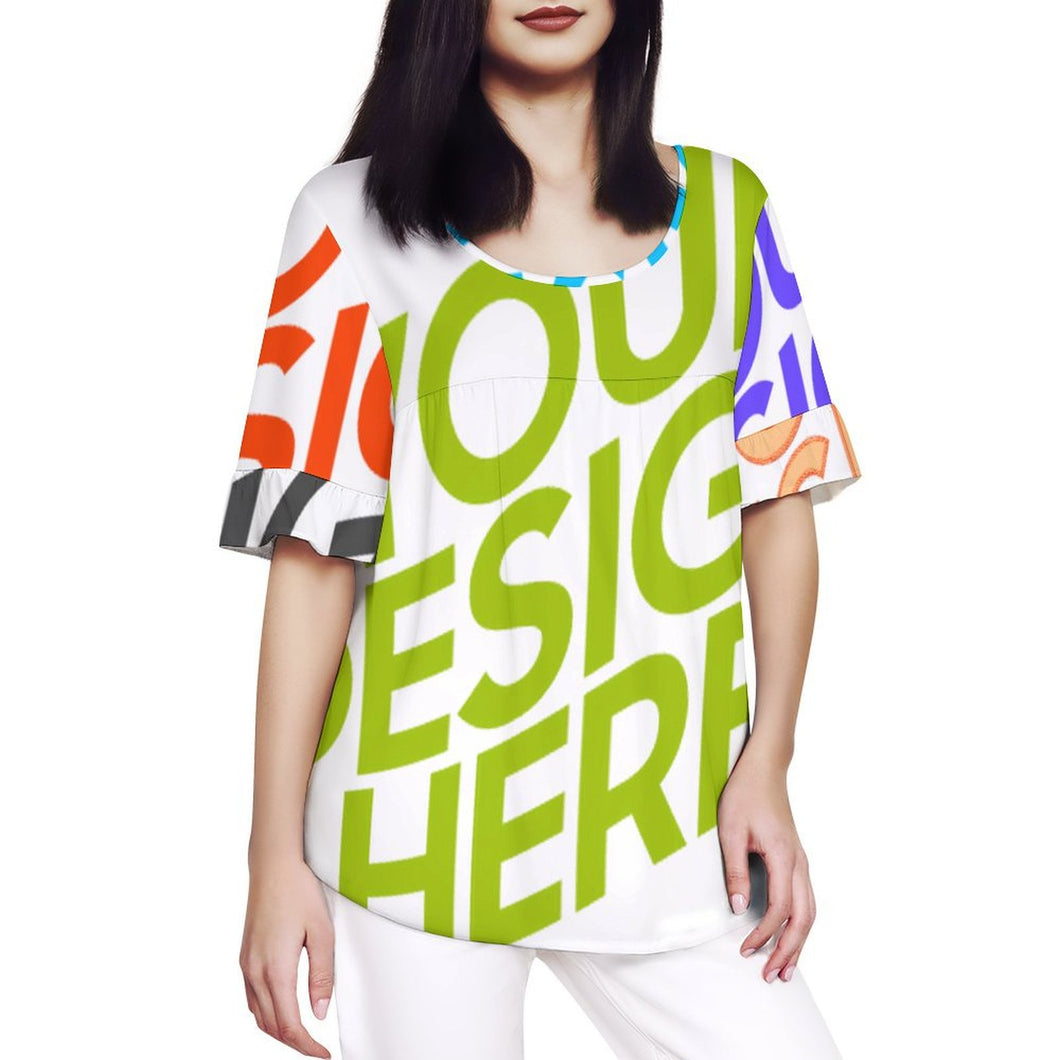 Multi-Image-Design Damen / Frauen Großes T-Shirt mit Rundhalsausschnitt und Lotusblattärmeln NT104 mit Foto Design Motiv Text selbst gestalten und bedrucken (Simple Design)
