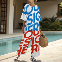 Lade das Bild in den Galerie-Viewer, Einzelbilddruck Damen / Frauen Set aus Hemd mit Rundhalsausschnitt und Fledermausärmeln + Hose mit weitem Bein und elastischem Bund YKL04 mit Fotos Muster Text Logo selbst gestalten und bedrucken
