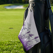 Lade das Bild in den Galerie-Viewer, Golf Towel with Hanging Loop Purple, Butterfly, Reed Style 41x61cm
