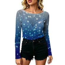 Lade das Bild in den Galerie-Viewer, Big Round Neck Long Sleeved Shirt Stars, Blue, Gradients
