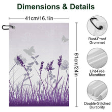 Lade das Bild in den Galerie-Viewer, Golf Towel with Hanging Loop Purple, Butterfly, Reed Style 41x61cm
