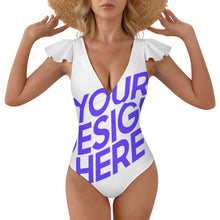 Lade das Bild in den Galerie-Viewer, Einzelbilddruck Damen / Frauen Rüschenärmeln One-piece Swimsuit Badeanzug mit V-Ausschnitt 294340 mit Foto selbst gestalten und bedrucken
