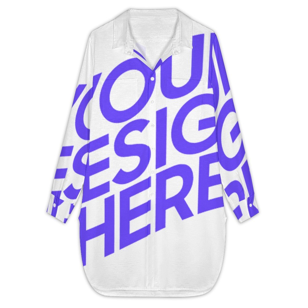 Damen Langes Hemdblusenkleid KCS mit Foto Design Motiv Text selbst gestalten und bedrucken (Simple Design)
