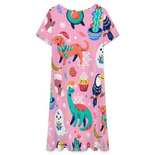 Lade das Bild in den Galerie-Viewer, Short Sleeved V-neck Dress Dinosaurs, Ghosts, Party

